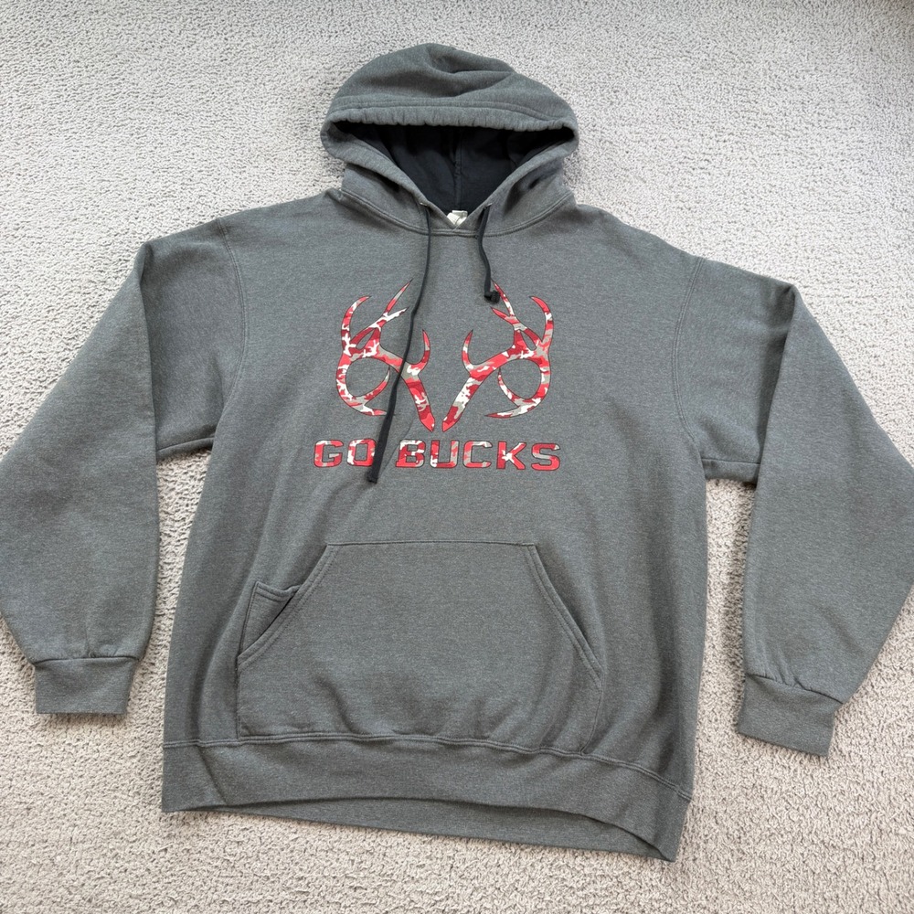 Fruit of the Loom Go Bucks Antler Camo Hoodie Gray Mens Large